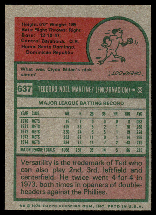 1975 Topps Baseball #637 - Ted Martinez - NM