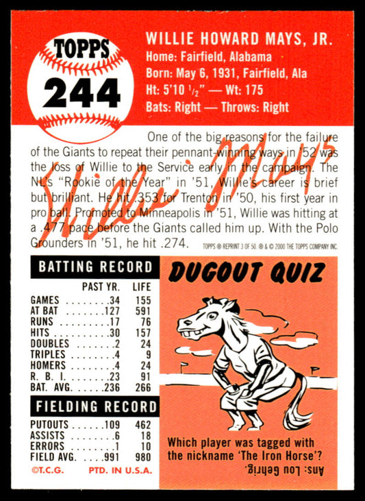 2001 Topps Baseball Through the Years Reprints #3 - Willie Mays