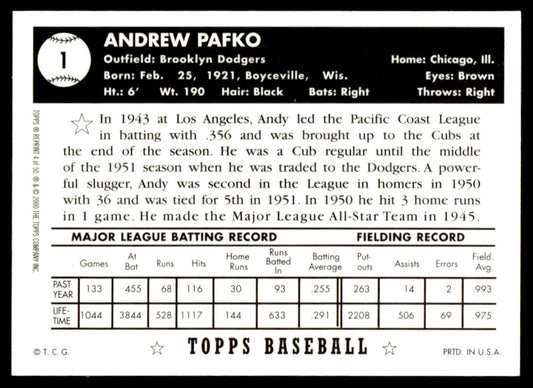 2001 Topps Baseball Through the Years Reprints #4 - Andy Pafko
