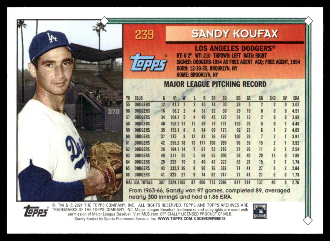 2024 Topps Archives Baseball #239 - Sandy Koufax