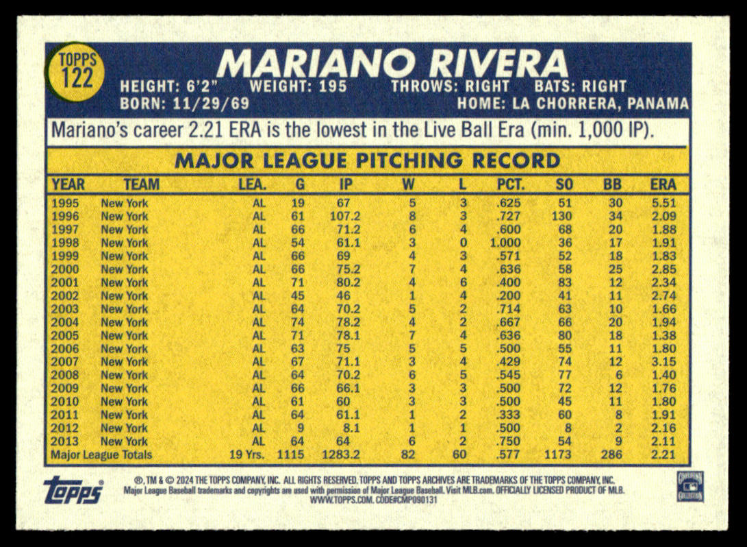 2024 Topps Archives Baseball #122 - Mariano Rivera