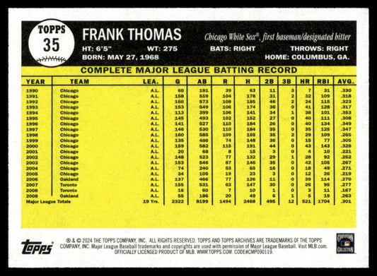 2024 Topps Archives Baseball #35 - Frank Thomas
