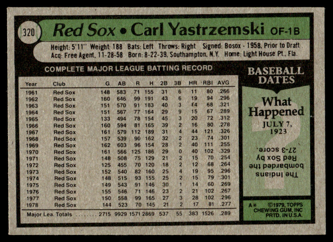 1979 Topps Baseball #320 - Carl Yastrzemski - NM