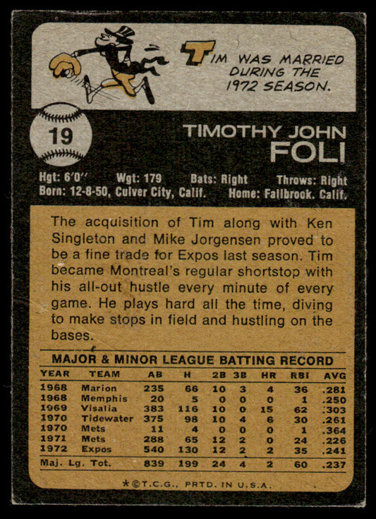 1973 Topps Baseball #19 - Tim Foli - NM