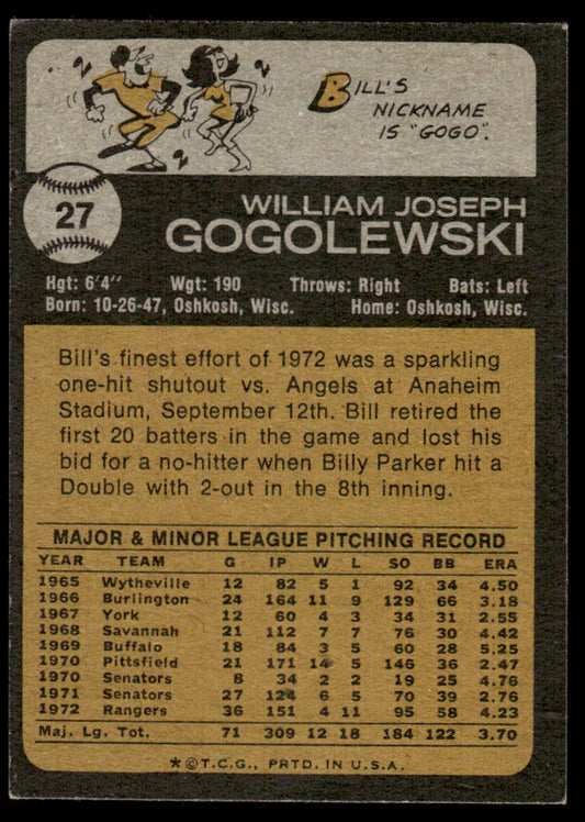 1973 Topps Baseball #27 - Bill Gogolewski - EXMT