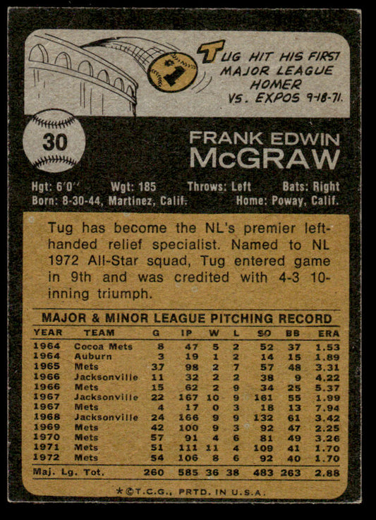 1973 Topps Baseball #30 - Tug McGraw - EXMT