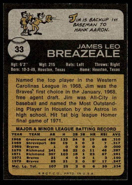 1973 Topps Baseball #33 - Jim Breazeale - EXMT