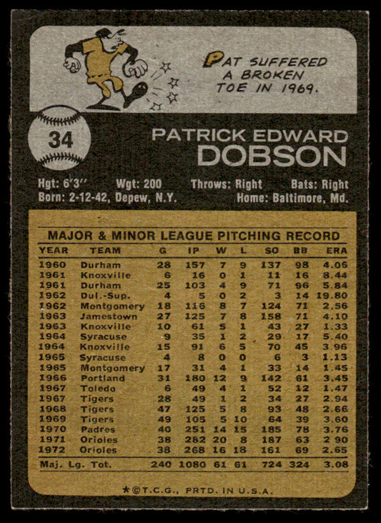 1973 Topps Baseball #34 - Pat Dobson - NM