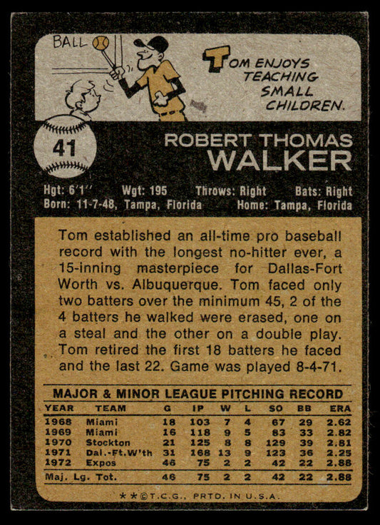 1973 Topps Baseball #41 - Tom Walker - EXMT