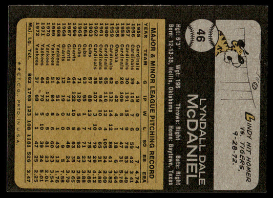 1973 Topps Baseball #46 - Lindy McDaniel - NM