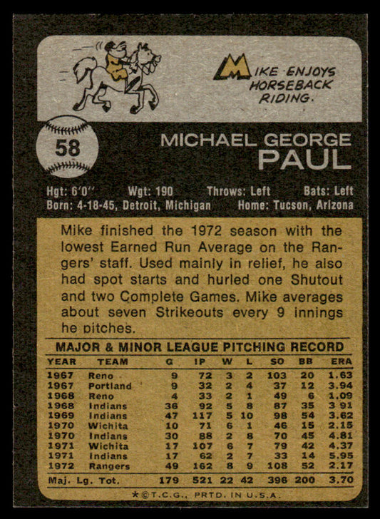 1973 Topps Baseball #58 - Mike Paul - NM