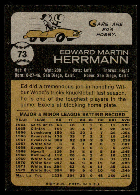 1973 Topps Baseball #73 - Ed Herrmann - NM