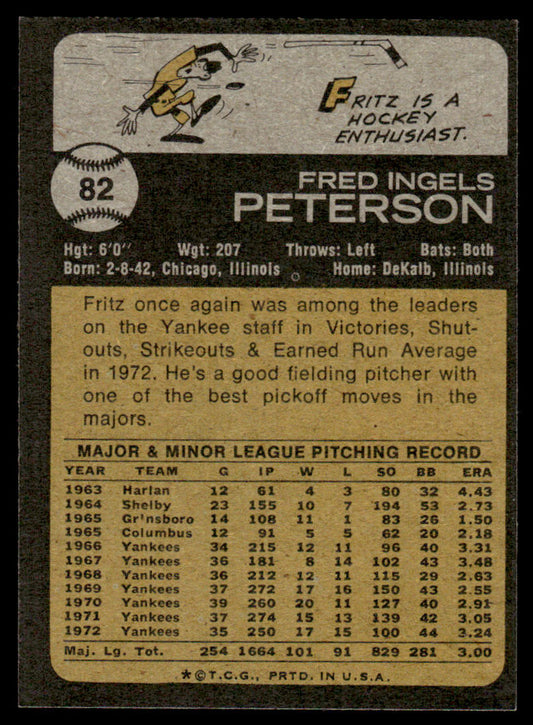 1973 Topps Baseball #82 - Fritz Peterson - NM