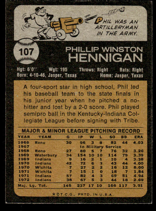 1973 Topps Baseball #107 - Phil Hennigan - NM