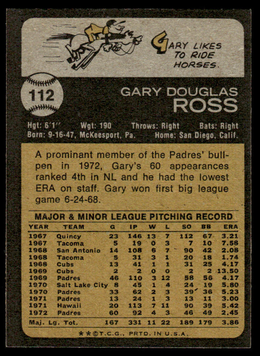 1973 Topps Baseball #112 - Gary Ross - NM