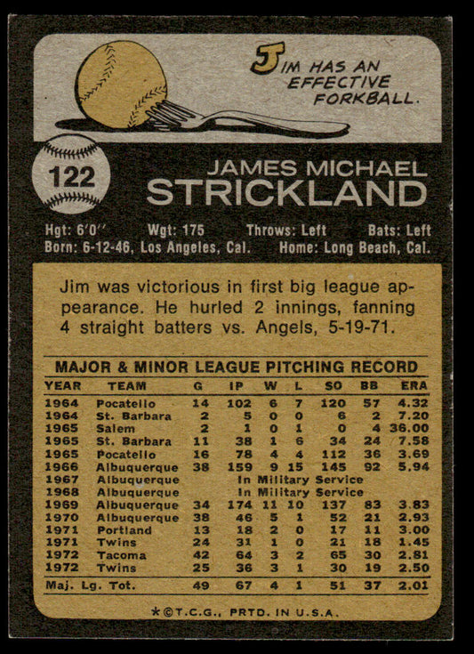 1973 Topps Baseball #122 - Jim Strickland - EXMT