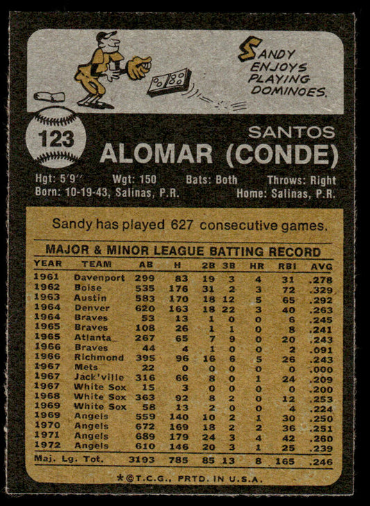 1973 Topps Baseball #123 - Sandy Alomar - NM