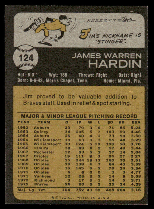 1973 Topps Baseball #124 - Jim Hardin - NM