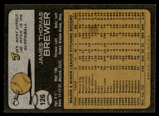 1973 Topps Baseball #126 - Jim Brewer - EXMT