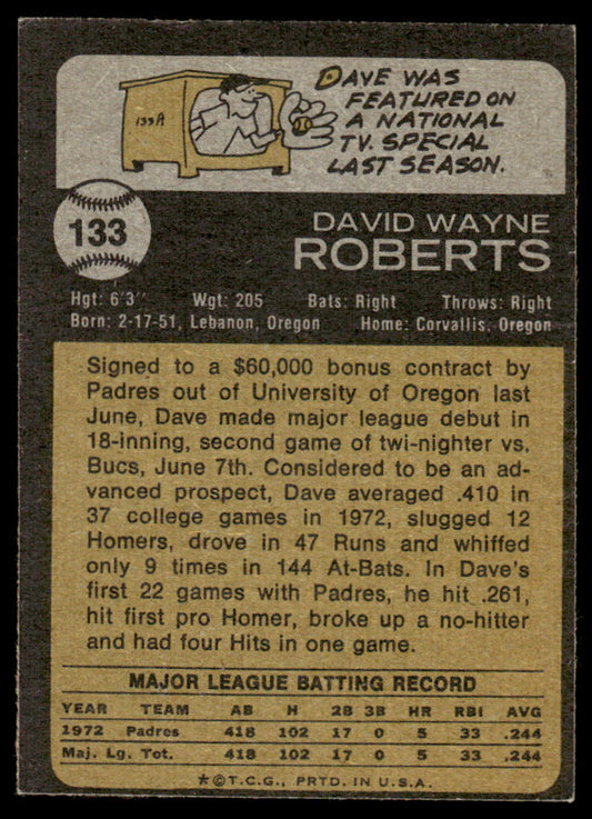 1973 Topps Baseball #133 - Dave Roberts - EXMT