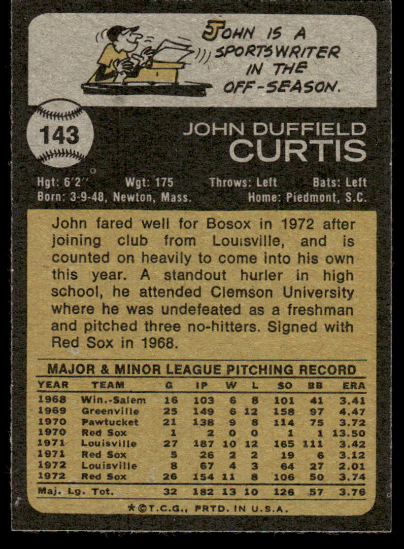 1973 Topps Baseball #143 - John Curtis - NM