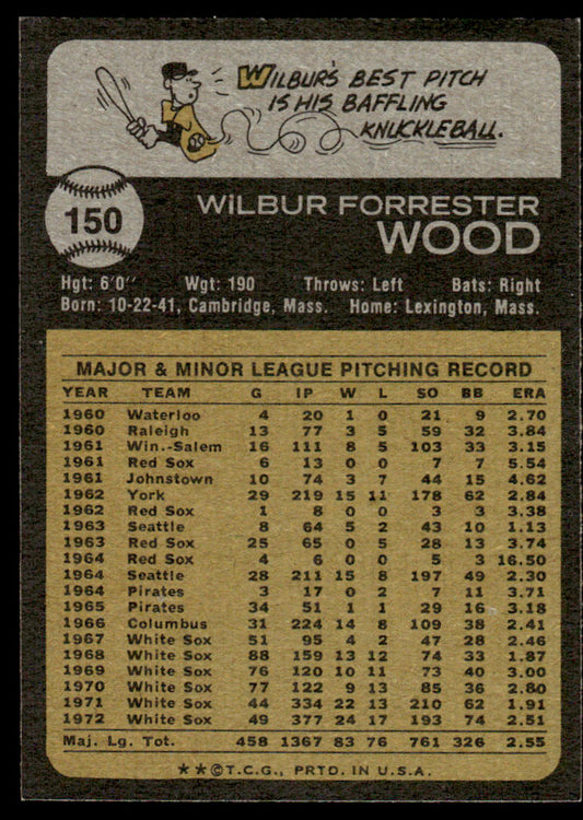 1973 Topps Baseball #150 - Wilbur Wood - EX