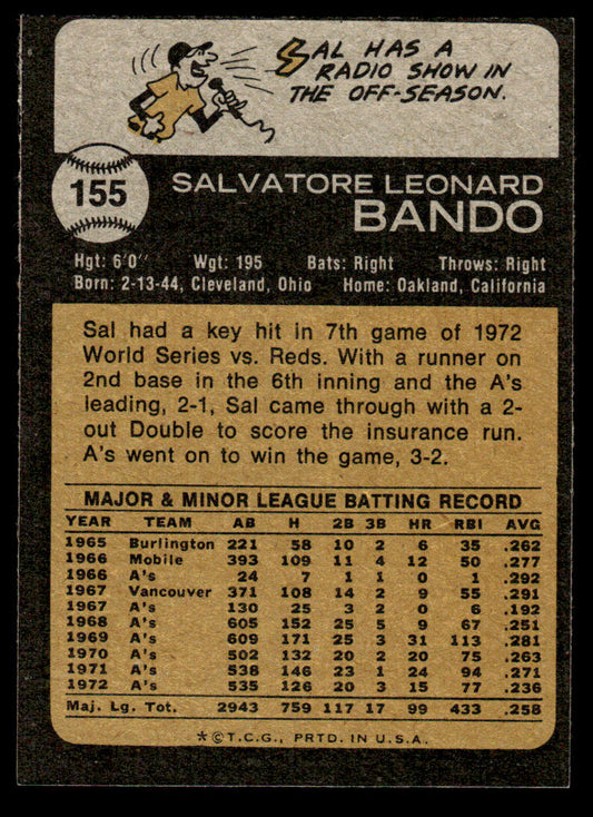 1973 Topps Baseball #155 - Sal Bando - EXMT