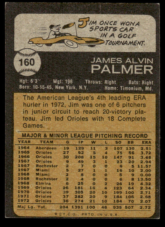 1973 Topps Baseball #160 - Jim Palmer - EXMT