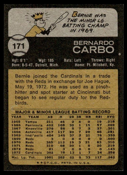 1973 Topps Baseball #171 - Bernie Carbo - EXMT