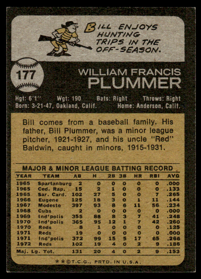1973 Topps Baseball #177 - Bill Plummer - NM