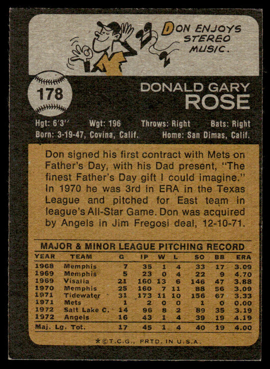 1973 Topps Baseball #178 - Don Rose - EXMT