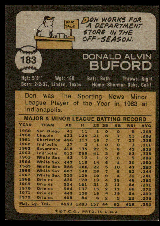 1973 Topps Baseball #183 - Don Buford - EXMT
