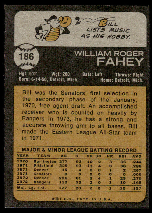 1973 Topps Baseball #186 - Bill Fahey - EXMT