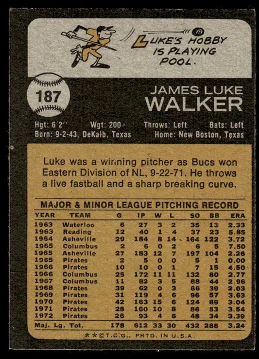 1973 Topps Baseball #187 - Luke Walker - EXMT