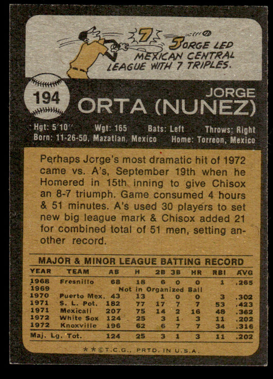1973 Topps Baseball #194 - Jorge Orta - NM
