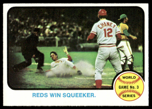 1973 Topps Baseball #205 - World Series Game 3 - Reds Win Squeeker - NM
