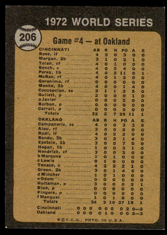 1973 Topps Baseball #206 - World Series Game 4 - Tenace Singles in Ninth - EXMT