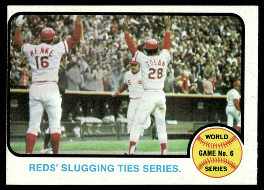 1973 Topps Baseball #208 - World Series Game 6 - Reds Slugging Ties Series - EX