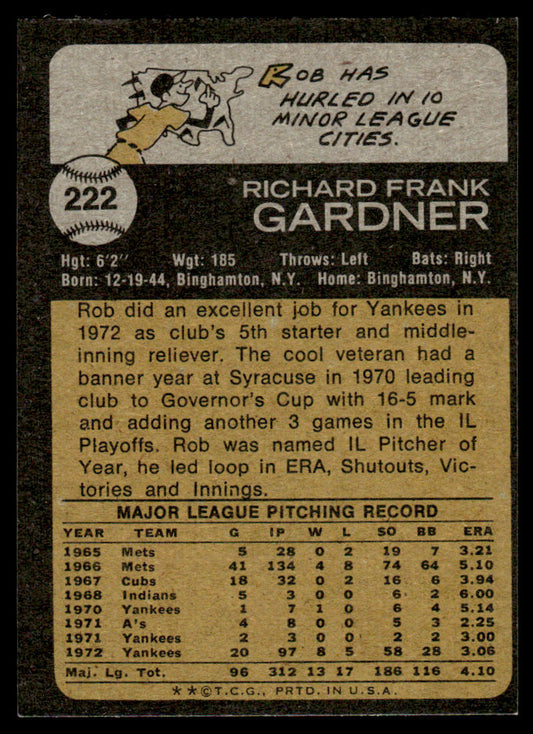 1973 Topps Baseball #222 - Rob Gardner - NM