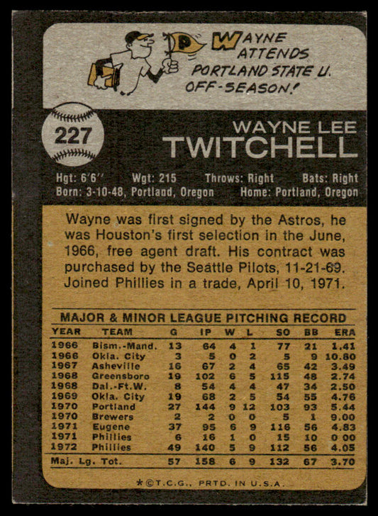 1973 Topps Baseball #227 - Wayne Twitchell - EXMT