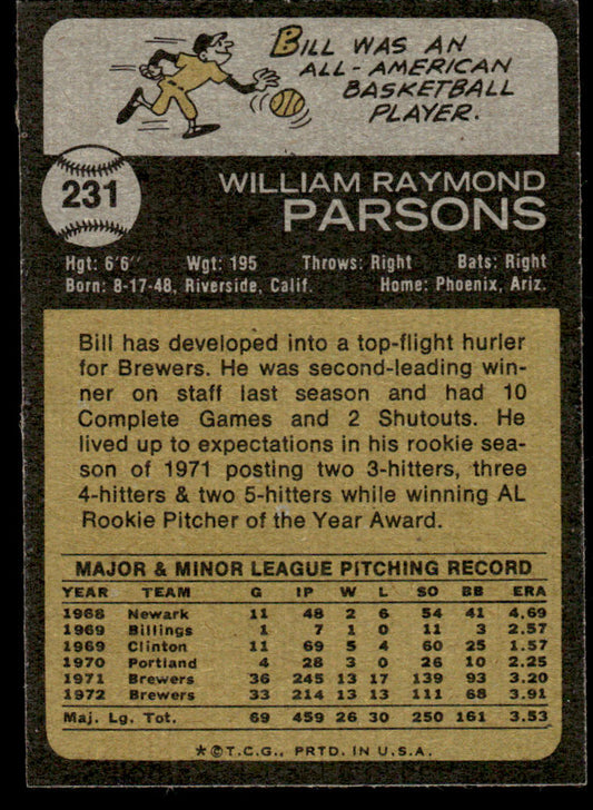 1973 Topps Baseball #231 - Bill Parsons - NM