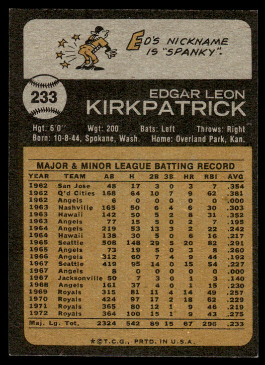 1973 Topps Baseball #233 - Ed Kirkpatrick - NM