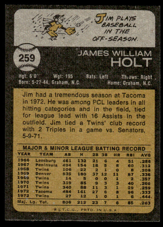 1973 Topps Baseball #259 - Jim Holt - NM