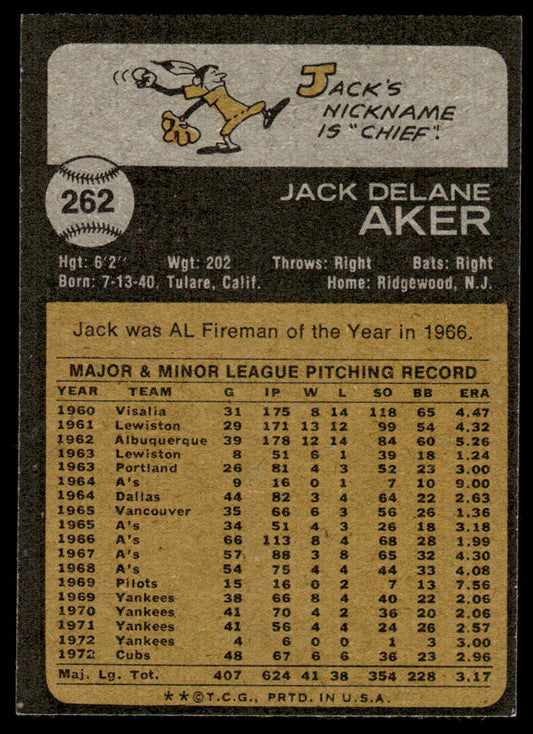 1973 Topps Baseball #262 - Jack Aker - NM