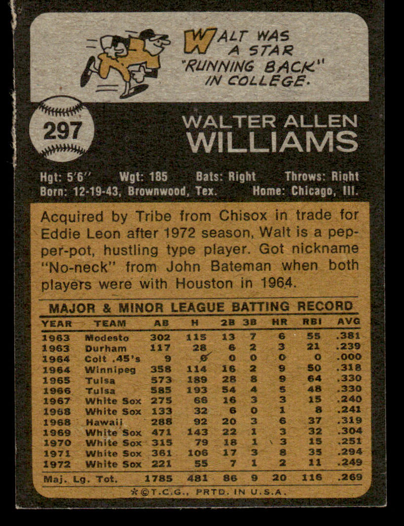 1973 Topps Baseball #297 - Walt Williams - NM