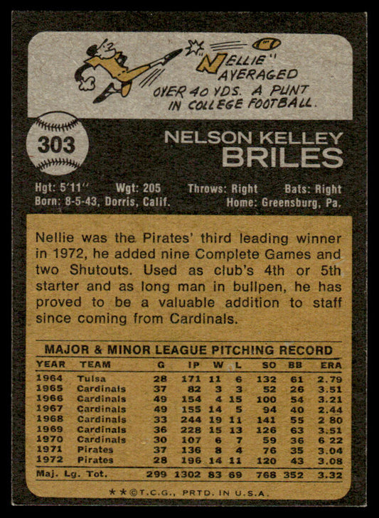 1973 Topps Baseball #303 - Nelson Briles - EXMT