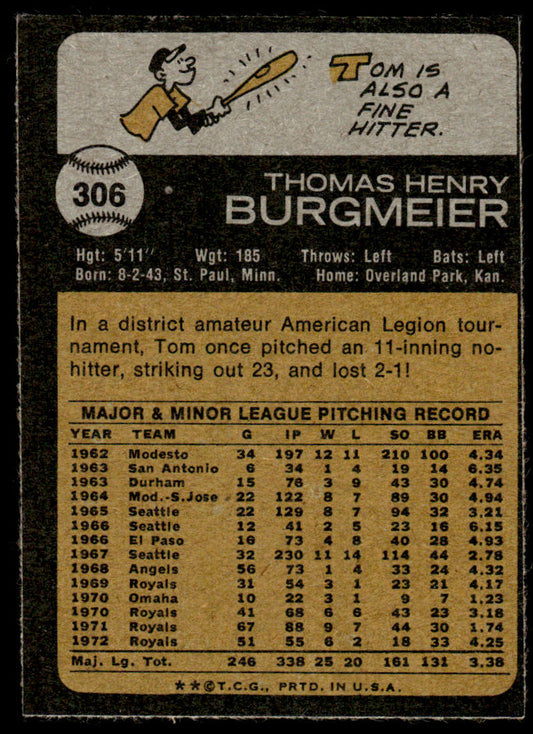 1973 Topps Baseball #306 - Tom Burgmeier - NM