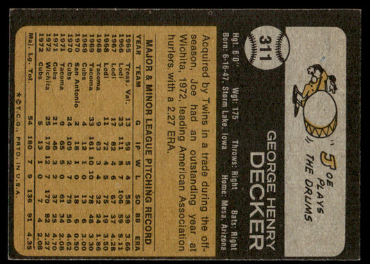 1973 Topps Baseball #311 - Joe Decker - EXMT