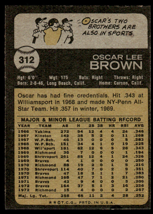 1973 Topps Baseball #312 - Oscar Brown - EX