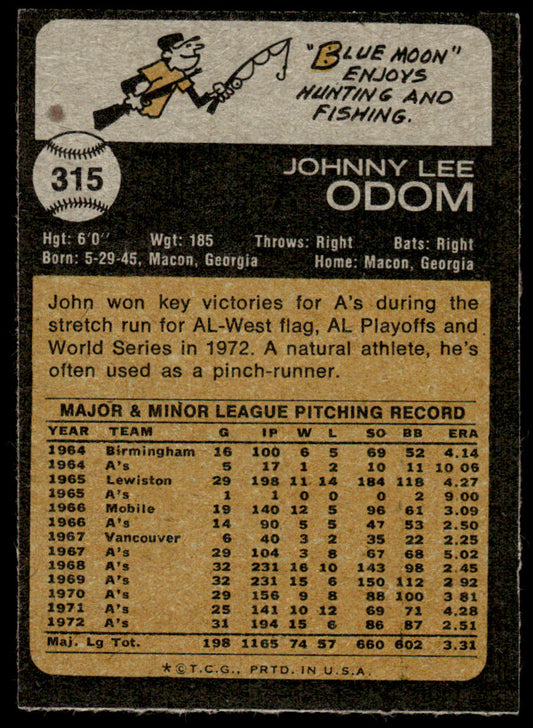 1973 Topps Baseball #315 - John Odom - EXMT